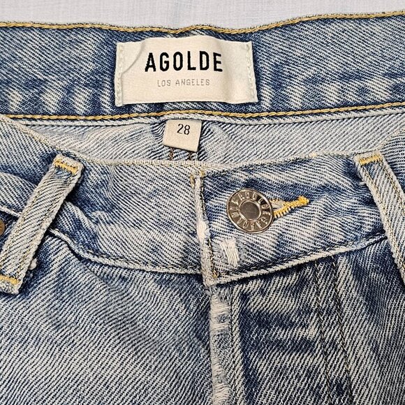 AGOLDE Parker Stone Washed Distressed Cut Off Jean Shorts Women Size 28 Swapmeet - Picture 4 of 16